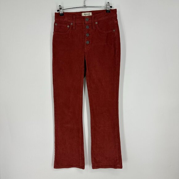 Madewell Cali Demi Boot Cut Corduroy Pants Jeans 24 Cropped High Rise Rust Red - Picture 2 of 11